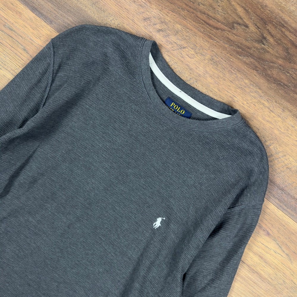Polo Ralph Lauren Mens Charcoal Gray Waffle Knit Thermal Sleep Shirt Large L